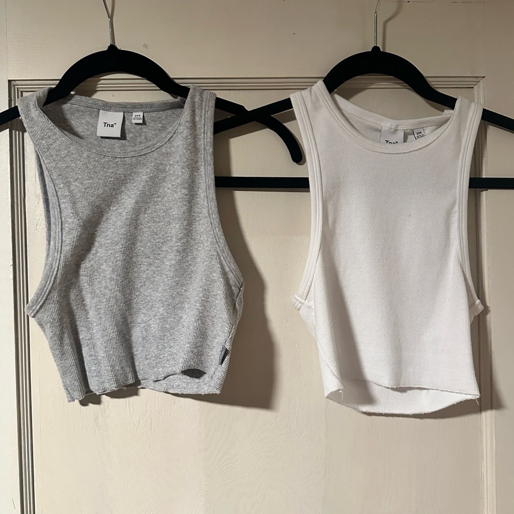 TNA Gray and White Crop Tank Tops